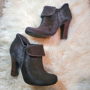 Fossil Ponyhair Heeled Ankle Bootie Brown sz 8.5